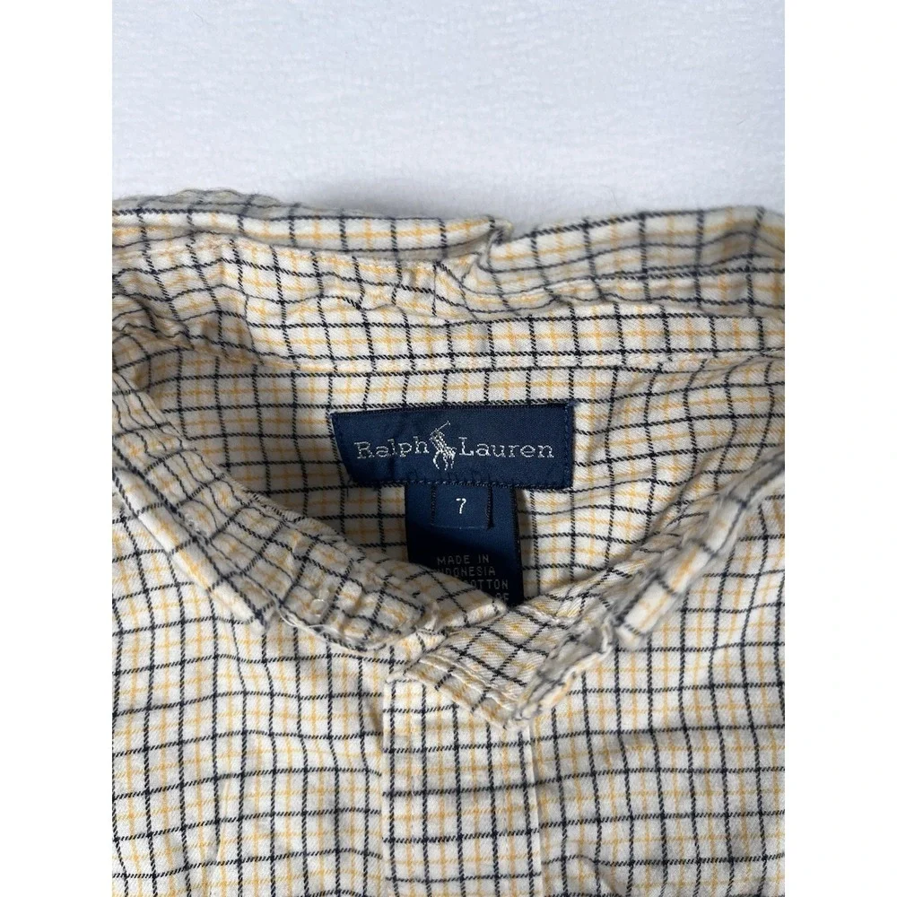 VTG Ralph Lauren Boy's Plaid Size 7 Long Sleeve Button Down Shirt Y2K